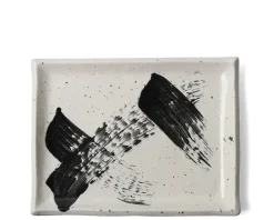 MIYA Company Black White Brush Rectangle Platter Hot