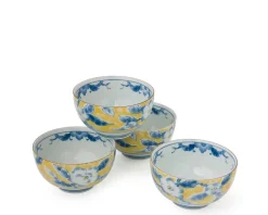 MIYA Company Blue Flower 5" Yellow Bowl Set Hot