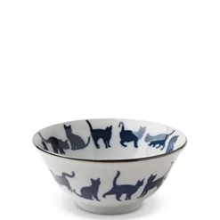 MIYA Company Blue & White Cat Parade 5.75" Bowl