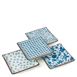MIYA Company Blue & White 5" Sq. Plate Set Clearance