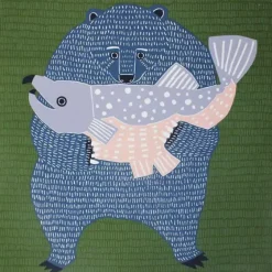 MIYA Company Furoshiki Bear Fish 41" Sq. Clearance