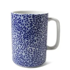 MIYA Company Mug Blue & White Mums 16 Oz.