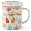 MIYA Company Origami Cranes 8 Oz. Lidded Mug - Pink Hot