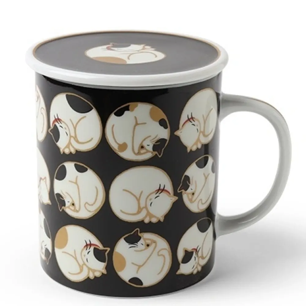 MIYA Company Sleepy Cat 8 Oz. Lidded Mug - Black Sale