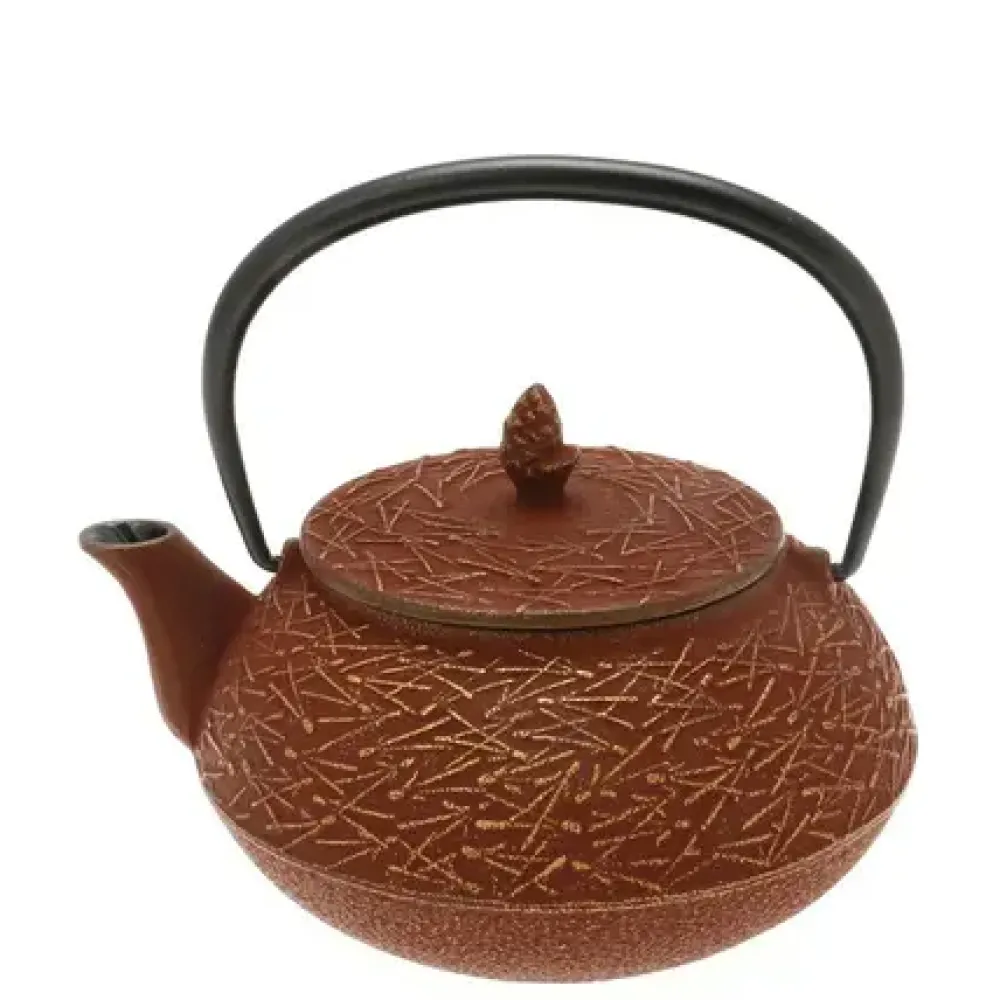 MIYA Company Teapot Cast Iron Gold Cranberry Pine Needles New