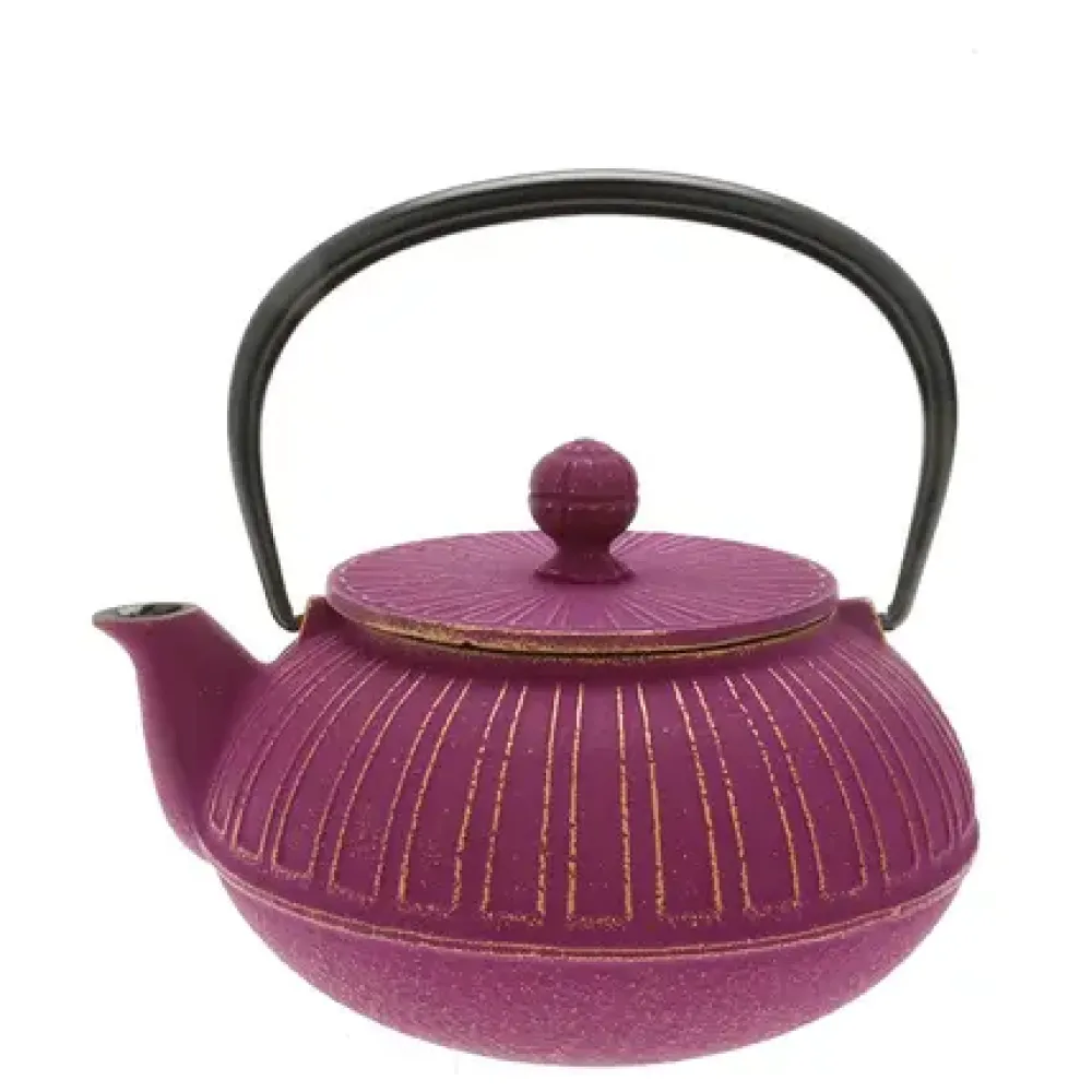 MIYA Company Teapot Cast Iron Gold Purple Chrysanthemum Clearance
