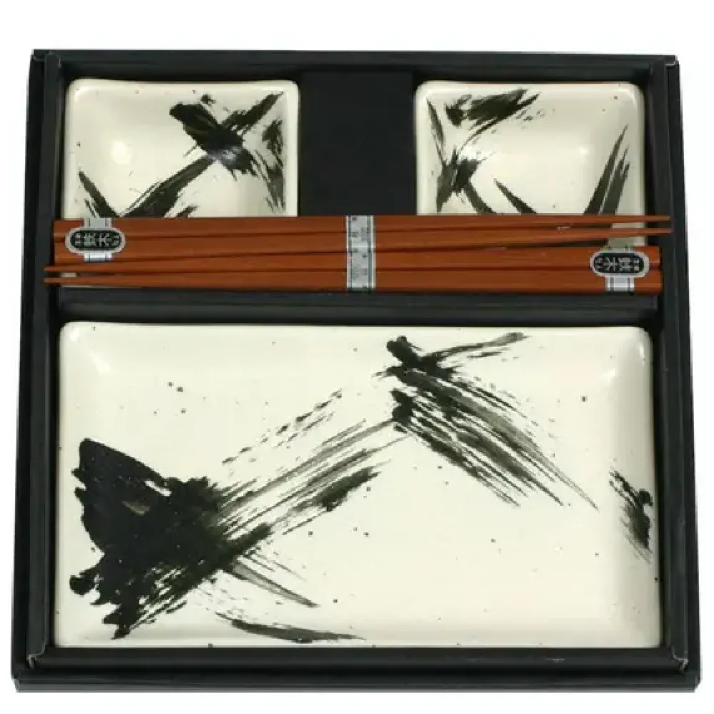 MIYA Company White Brush Stroke Sushi Set Discount